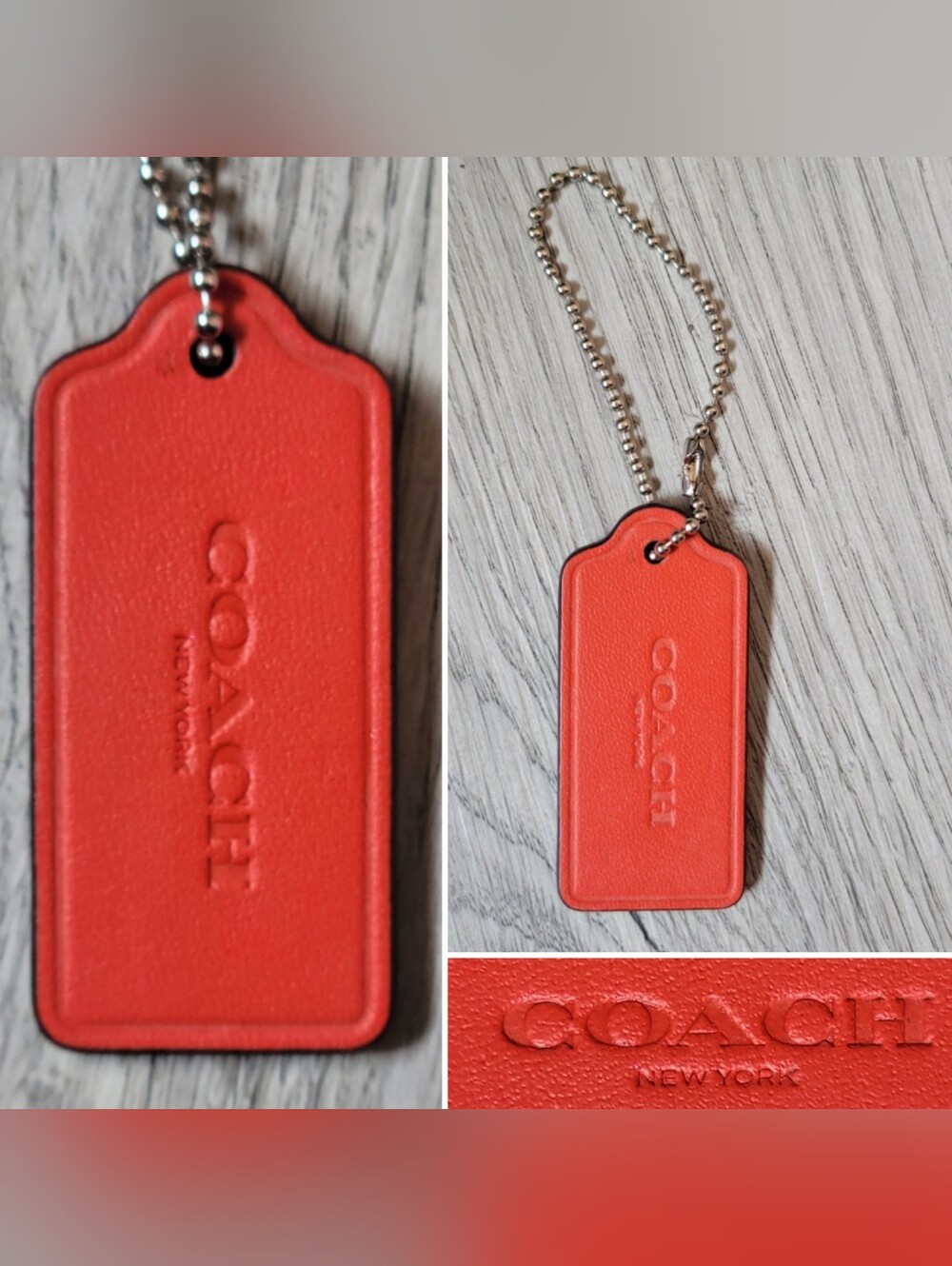 Coach New York Dark Coral Hand Bag Charm 4.5" Keychain w/ Silver-tone Ball Chain